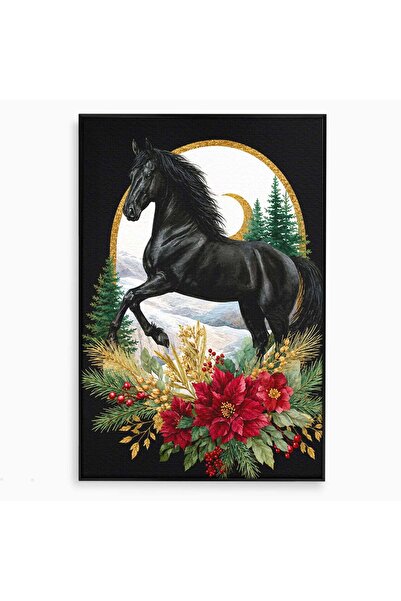 Luxcanva Tablou Canvas Cal Negru Majestic 40x60 cm cu Rama Negru Cal Natura I...