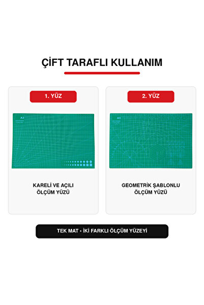 ALBERTOS A3 Çift Taraflı Kesim ve Çizim Matı 45x30 cm 3 mm Kalınlık Ölçülü Kesim Altlığı