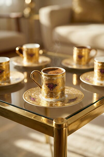 ACAR Set de cești de cafea din porțelan Josette cu detalii din aur de 24K pen...