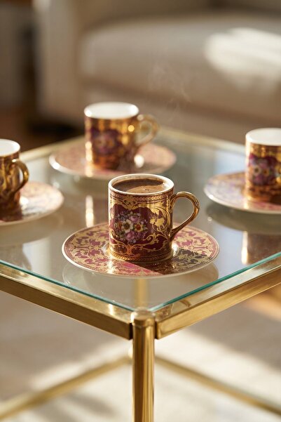 ACAR Marie Rose 24K Gold Detailed Porcelain Coffee Cup Set for 6 People - 100 ml