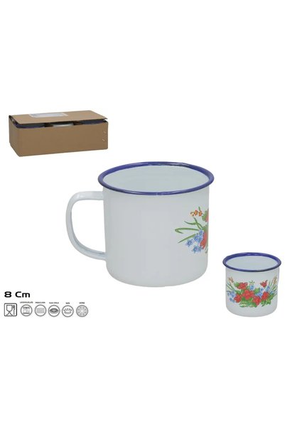 NN Cană emailată Almeria, 350 ml, albă cu decor