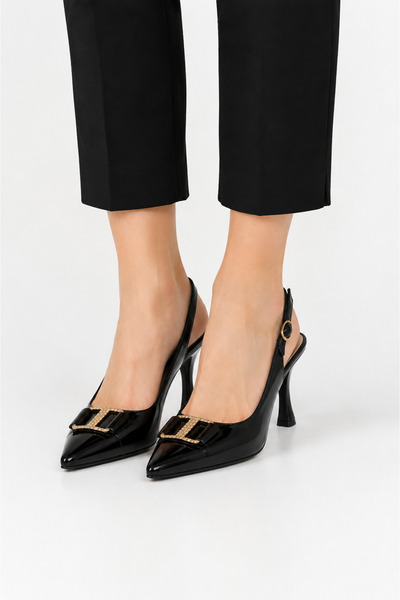 Jagulep Sviri Women's Sandals with Patent Leather Buckle (6cm) Black