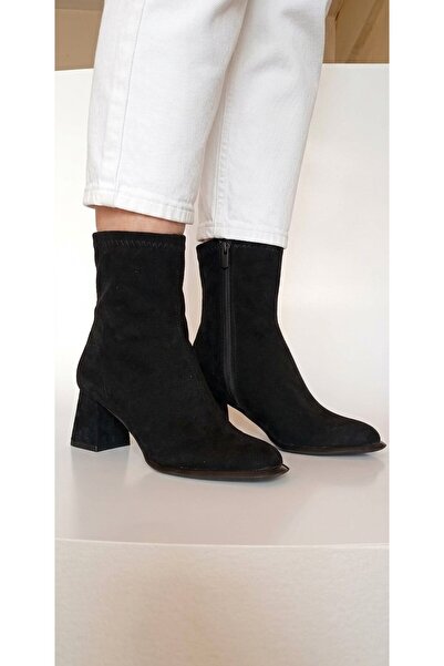 ERWAD SHOES Siyah Suet Bot Yuvarlak Burun 5c Topuk Boyu Bilekte