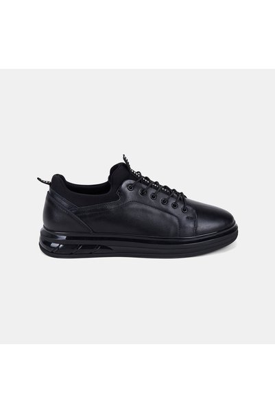 Desa Erkek Siyah Esnek Bilekli Lastik Bağcıklı Deri Sneaker