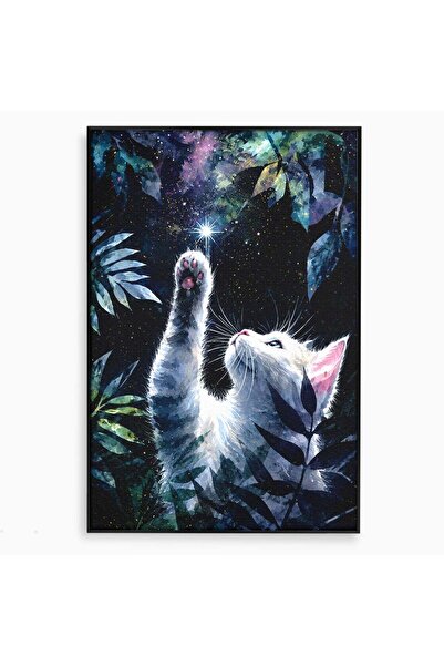 Luxcanva Tablou Canvas Micul Visător 70x100 cm cu Rama Negru Pisica Stea Natura