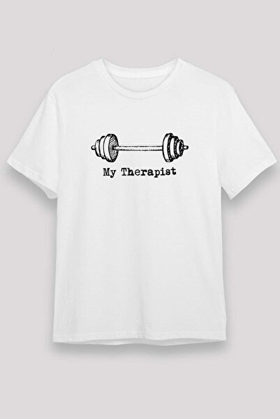 Darkhane Barbell Printed Unisex White T-Shirt - Tshirt