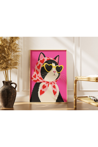 Sapphireworks Ahşap Çerçeveli Aşk Büyücüsü Kedi Madam Tekir Dekoratif Pop Art...