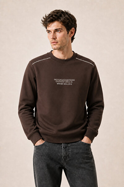 Redline Respect Crew Neck Regular Fit Winter Sweatshirt Brown