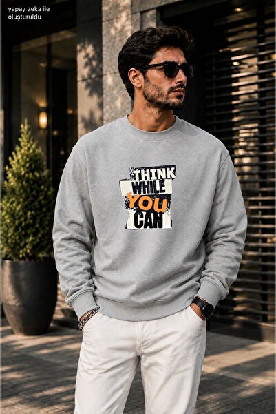 caddekombin سويت شيرت رجالي مطبوع عليه شعار Think While You Can مطبوع عليه جر...