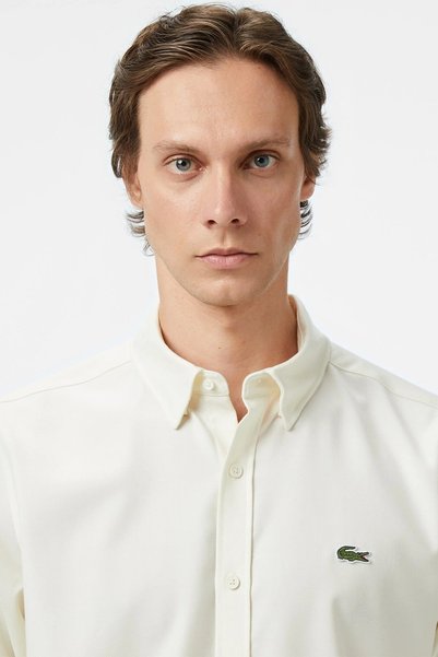 Lacoste Mens Regular Fit Cream Shirt Standard Cut Men's Shirt Cream