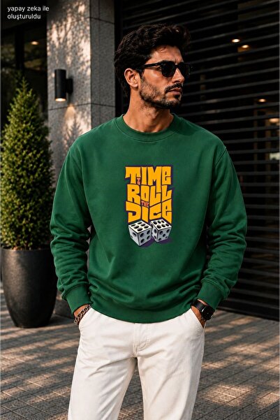 caddekombin Men's Dice Pattern Graphic Printed Cycling Round Neck Casual Swea...