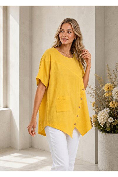 MARWARİ OTANTİK BUTİK Button Detailed Pocketed Cotton Oversize Women's Linen ...