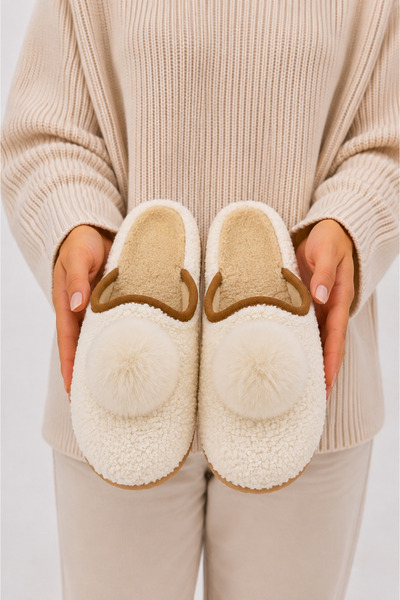 FootFrenzy Women's Plush House Slippers with Pompoms, Soft Furry, Warm Soled,...