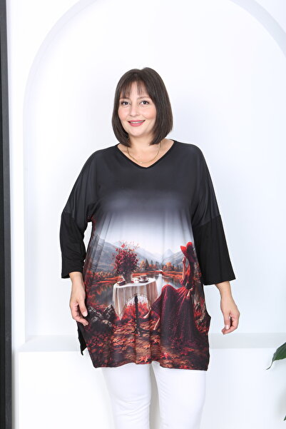 XL Modam Women's Lycra Viscose V-Neck Plus Size Tunic