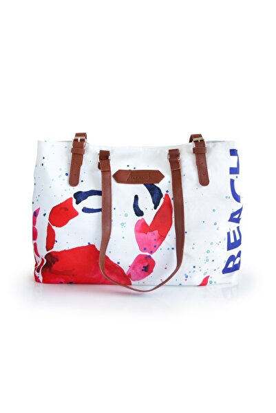 ANEMOSS White Printed Beach Tote Bag