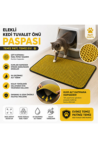 Kedi Kumu Paspası Elekli Çift Katmanlı Kaymaz Su Geçirmez Kedi Tuvalet Önü Paspası
