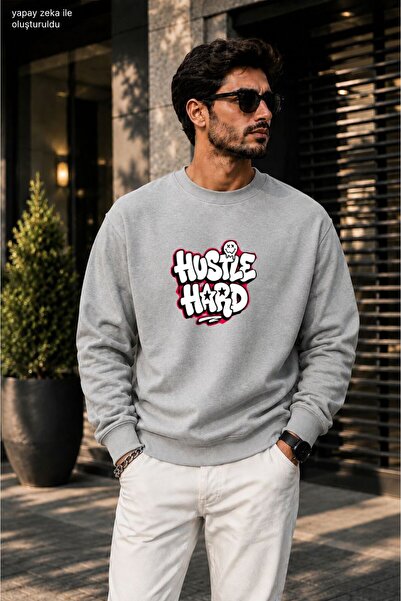 caddekombin سويت شيرت رجالي من Hustle Hard Graffiti مطبوع عليه رسومات مطبوعة ...