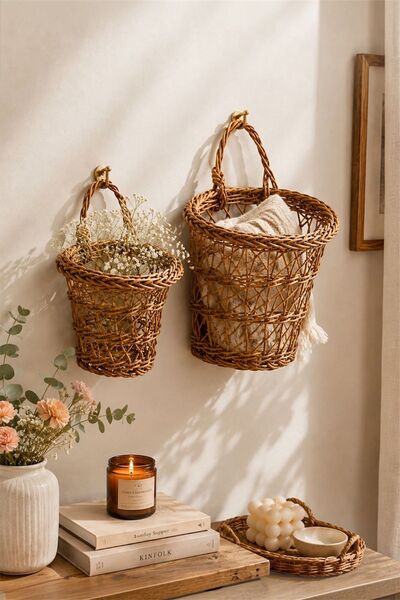 Bayev 9246 Rattan Hangable Knitted Flower Pot in 2 Sizes - Wicker Decorative ...