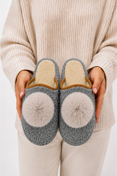 FootFrenzy Women's Plush House Slippers with Pompoms, Soft Furry, Warm Soled,...