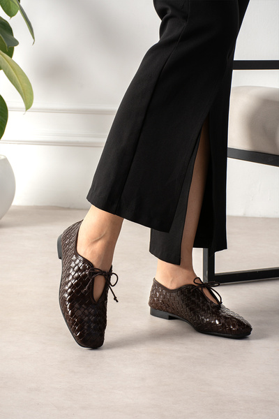 azza shoes Dora Braided Square-Shaped Lace-Up Detailed Classic and Stylish Lo...