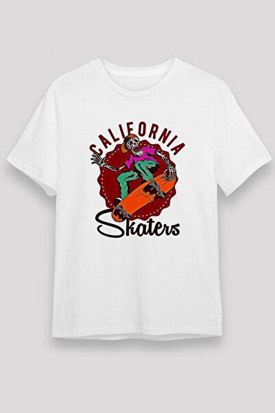 Darkhane Skateboard Printed Unisex White T-Shirt - Tshirt