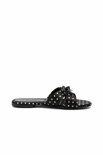 SHOEBELLAS Mioi Black Polka Dot Bow Detailed Women's Slippers