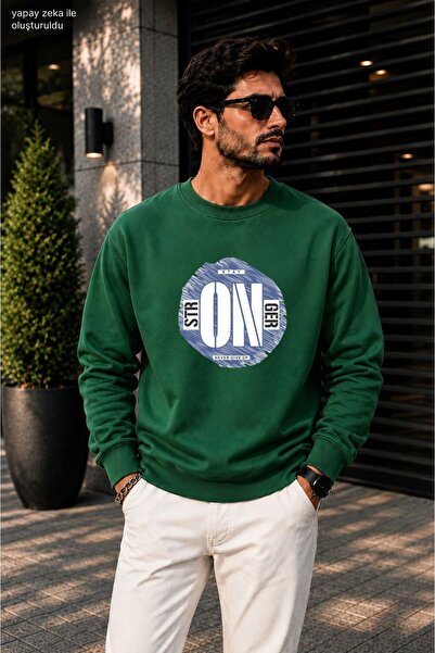 caddekombin Men's Stay Stronger Circular Typography Printed Cycling Round Nec...