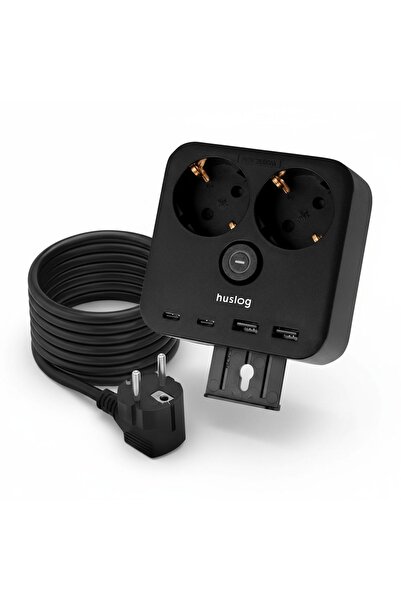OEM PRIZĂ MULTIPRIZĂ CU SUPORT TELEFON, 2 PRIZE, 2 USB-A/2 USB-C, 1.4M, NEGRU