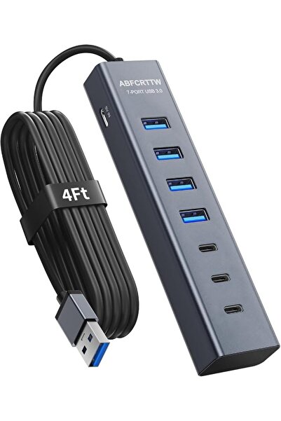 GENERAL موزع USB بـ 7 منافذ 3.0 مع كابل بطول 120 سم لسطح المكتب، محول USB متع...