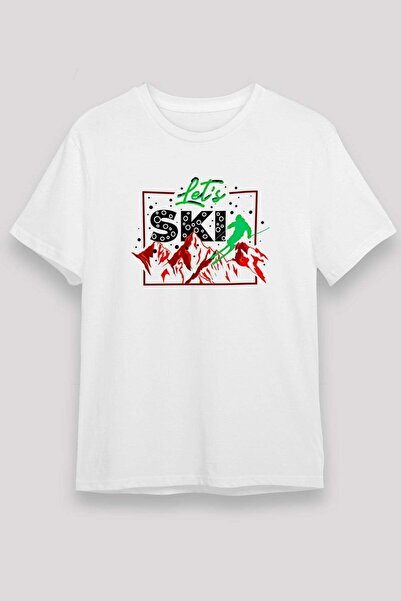 Darkhane تي شيرت أبيض مطبوع للجنسين من Ski - تيشيرت