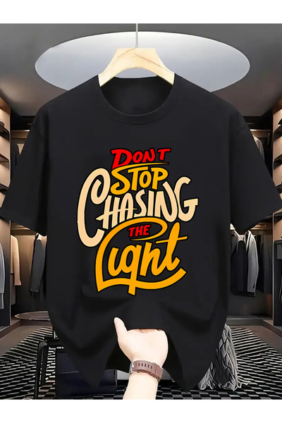 MSEF تي شيرت ملهم بطبعة Don't Stop Chasing Light، أكمام قصيرة صيفية باللون ال...