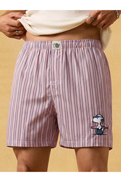 The Souled Store By Styli Men Striped Pink Boxers with Snoopy Embroidery