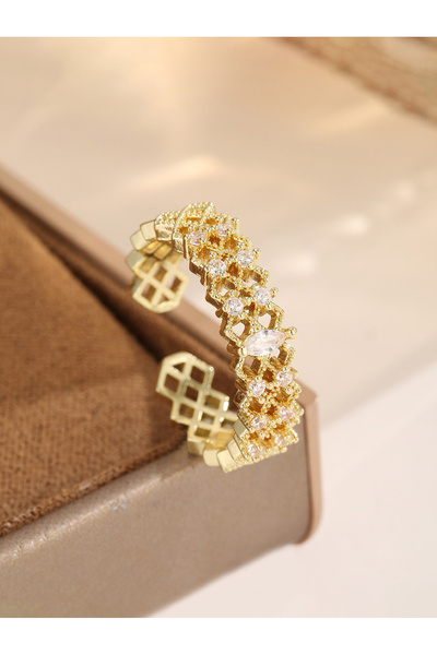 Take Two By Styli Gold Tone Embellished Spider Web Ring