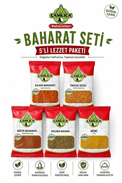 Çamlıca Baharat 5’li Baharat Seti | Kajun 50 Gr + Tavuk Sosu 40 Gr + Köfte Ba...
