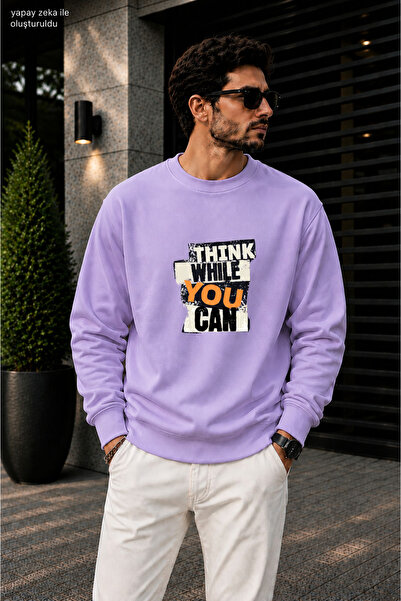 caddekombin سويت شيرت رجالي مطبوع عليه شعار Think While You Can مطبوع عليه جر...