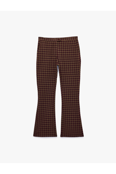 Koton Slim Fit Buttoned Regular Waist Pocket Detailed Spanish Leg Plaid Trousers
