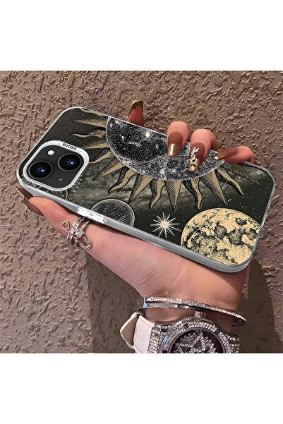 PATTERNOVA iPhone 13/14 Uyumlu Retro Güneş Ay Gezegen Desen Sert Kılıf, Darbe...