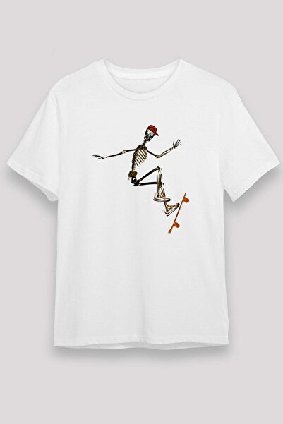 Darkhane Skateboard Printed Unisex White T-Shirt - Tshirt