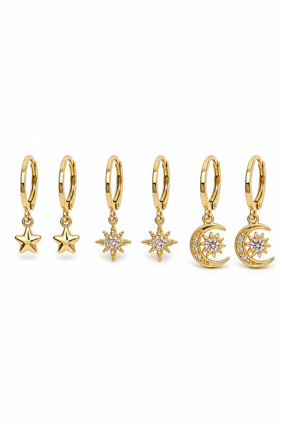 Jack Ferrero Women's Gold Color 6-Piece Zircon Stone Figured Hoop and Stud Ea...