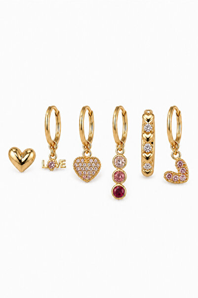 Jack Ferrero Women's Gold Color 6-Piece Zircon Stone Figured Hoop and Stud Ea...
