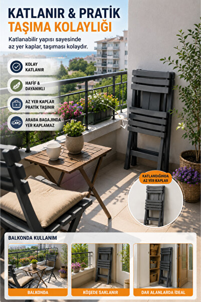 Mim Life 4 Adet Katlanabilir Bahçe Sandalyesi Seti – Balkon Teras Piknik İçin Portatif Katlanır Sandalye