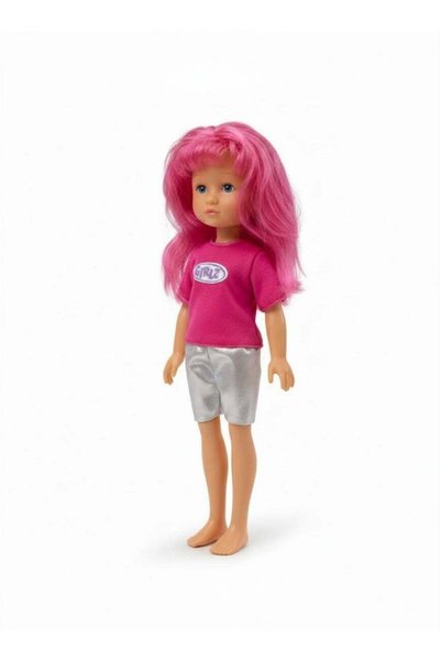 Dimian Girlz Fashion Doll 35cm with Long Pink Hair, Pink Top & Silver Shorts ...