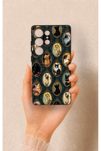 Vip Case Samsung S25 Ultra Uyumlu Vintage Kedi Portreleri Desenli Silikon Kılıf