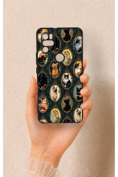 Vip Case Omix X300 Compatible Vintage Cat Portraits Patterned Silicone Case