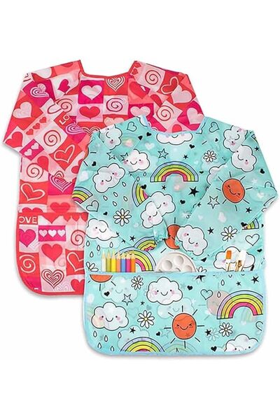 Arabest 2 Pieces Children's Painting Apron, Waterproof Art Aprons, Three Spac...