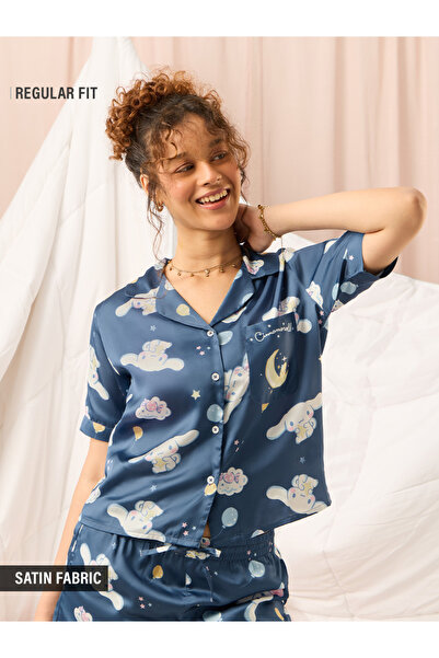The Souled Store By Styli قميص سينامورول أزرق اللون بأكمام قصيرة من الساتان ب...