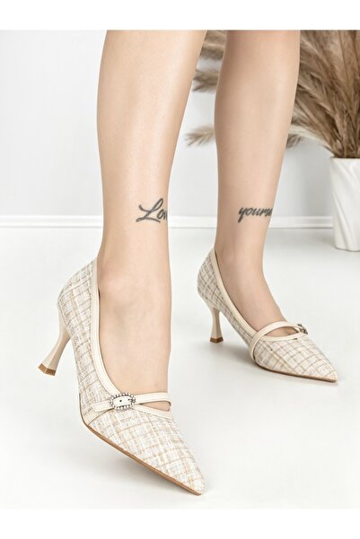 Abloom Pantofi stiletto kaki din piele ecologica si material textil Tanzora