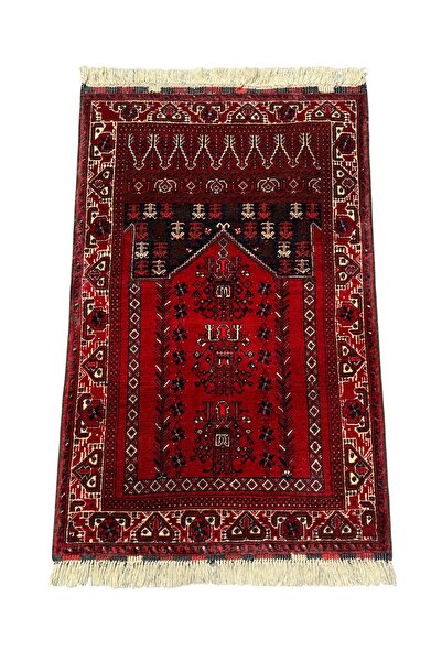 BURAK HALI El Dokuma Sıfır Afgan Halısı Seccade 77x120 Kırmızı Kök Boya Namazlık