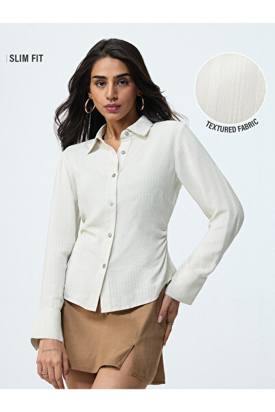 The Souled Store By Styli Cream Slim Fit Textured Long Sleeve Shirt