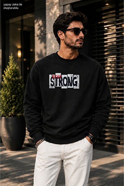 caddekombin Men's Street Style Stay Strong Printed Cycling Round Neck Casual ...